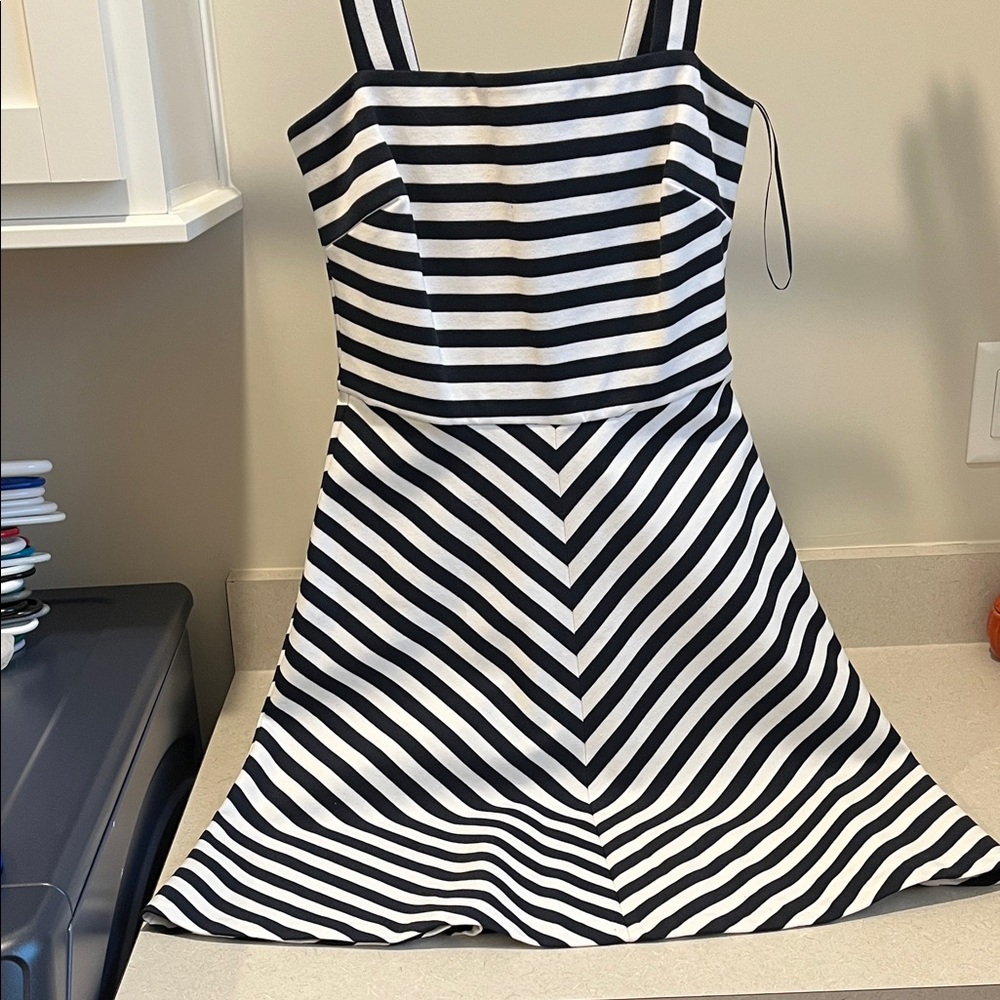 Michael Kors Black and White Striped Dress